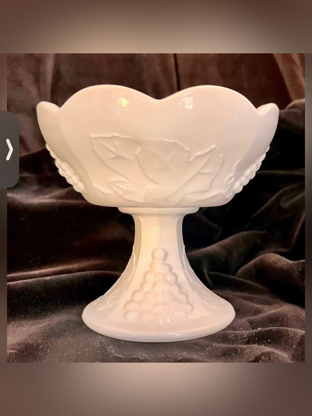 Indiana Glass Colony Harvest White Milk Glass Pedestal Candle Holder Grape VTG
